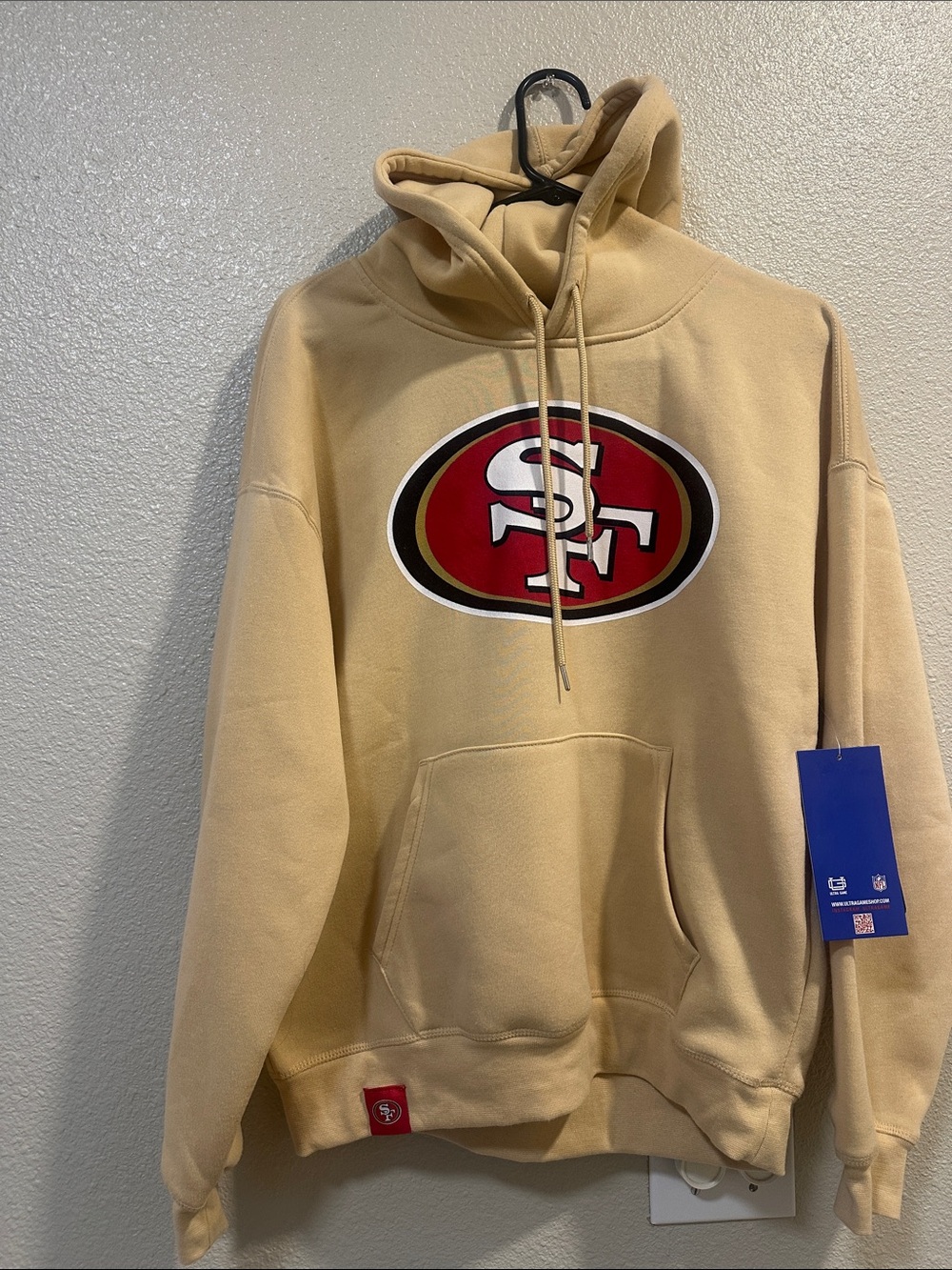 NFL San Francisco 49ers Beige Crewneck Hoodie with Red Logo